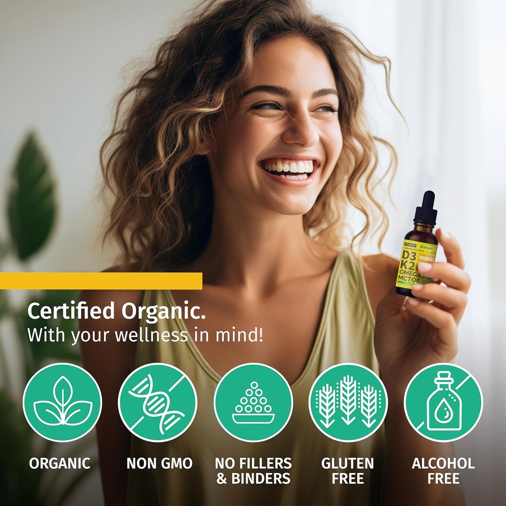 (2 Pack) Organic Vitamin D3 K2 Drops with MCT Oil Omega 3, Maximum Strength Vitamin D Liquid 5000 IU, No Fillers, Non-GMO Liquid D3 for Faster Absorption and Immune Support (Pineapple, 2 Fl Oz) 6