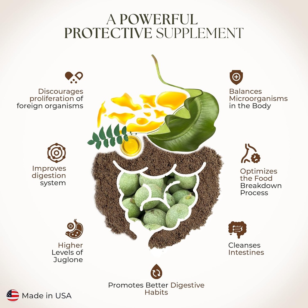 Dr Clark Green Black Walnut Blend - Freeze Dried Hull Dietary Supplement, Extra Strength Formula from All Natural Walnuts, Supports Healthy Intestinal Environment, 360mg, 50 Gelatin Capsules 3