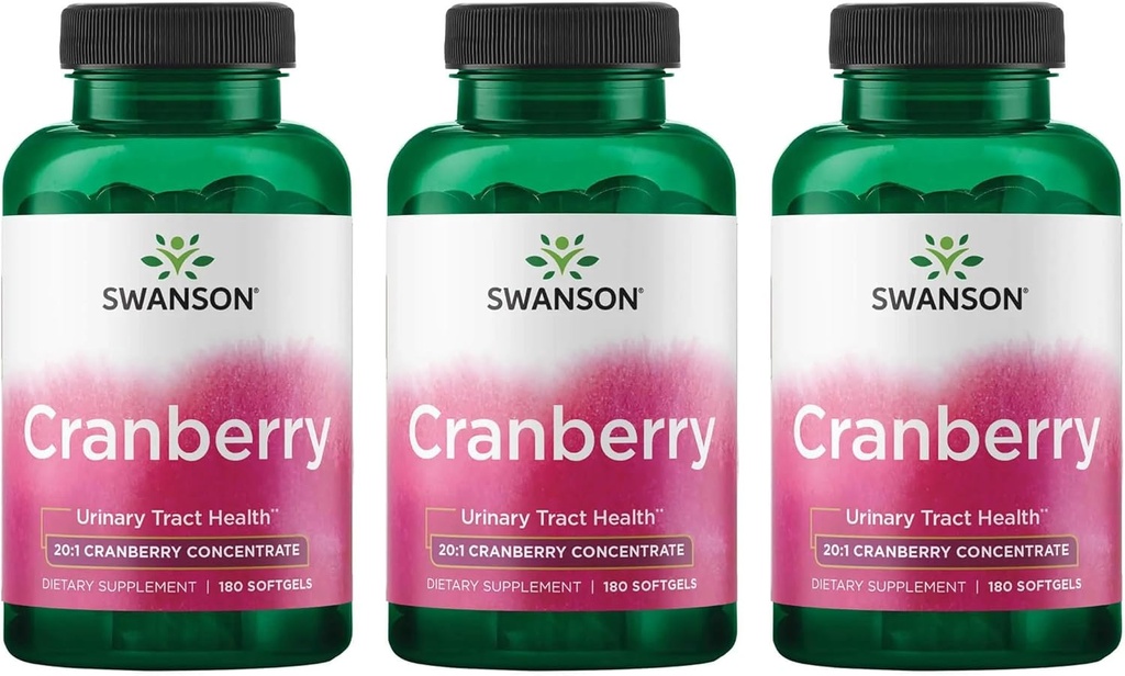 Swanson Cranberry - Supports Urinary Tract Health, Bladder Control & Promotes Healthy Kidney Function - Supplement Made with 20:1 Cranberry Juice Concentrate - (180 Softgels) 3 Pack 2