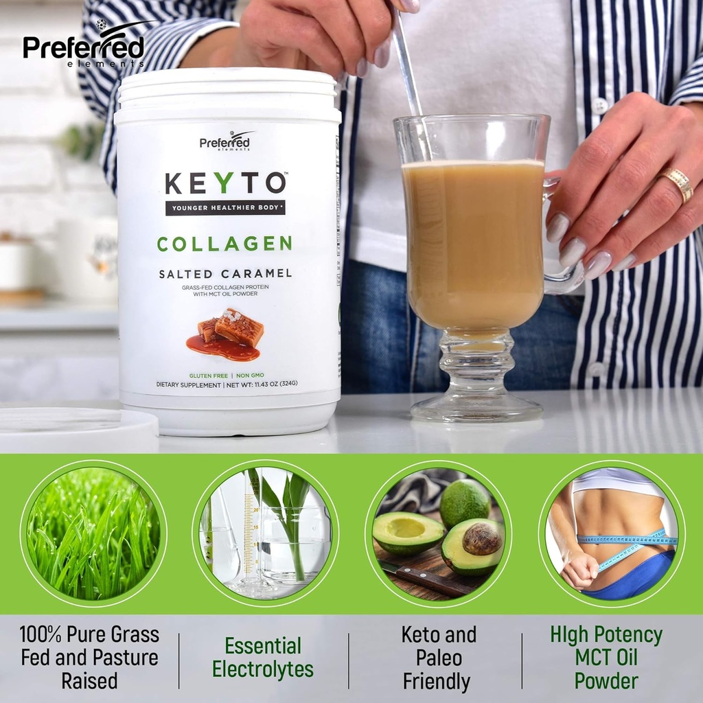 Keto Collagen Protein Powder with MCT Oil – Keto and Paleo Friendly Pure Grass Fed Pasture Raised Hydrolyzed Collagen Peptides KEYTO Salted Caramel Flavor 3