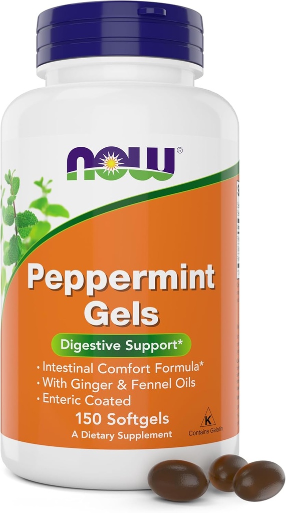 Now Peppermint Gels with Ginger Oil and Fennel Oil, 150 Softgels, Enteric Coated 2