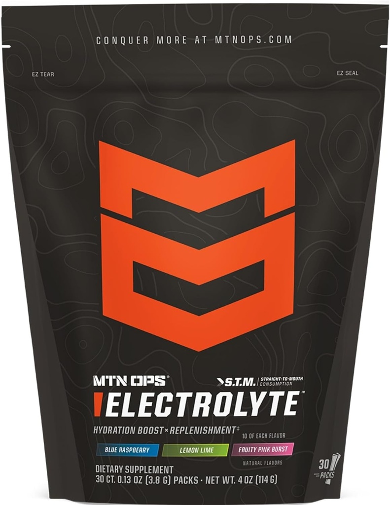 MTN OPS Electrolytes Powder Packets, Sugar Free Hydration Packets, Gluten-Free Hydration Powder, Electrolyte Packets STM “Straight to Mouth” - Variety Pack of 3 Flavors, 30 Packs 2
