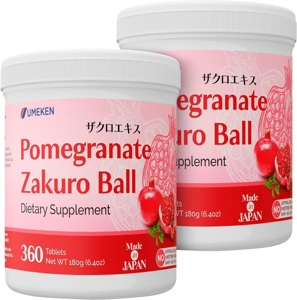 Umeken Pomegranate Balls, Chewable Supplement with Natural Vitamins, Minerals, Citric Acids & Tannins, Japanese Pomegranate Supplements for Women, 4 Month Supply, 360 Count Bottle, Pack of 2 2