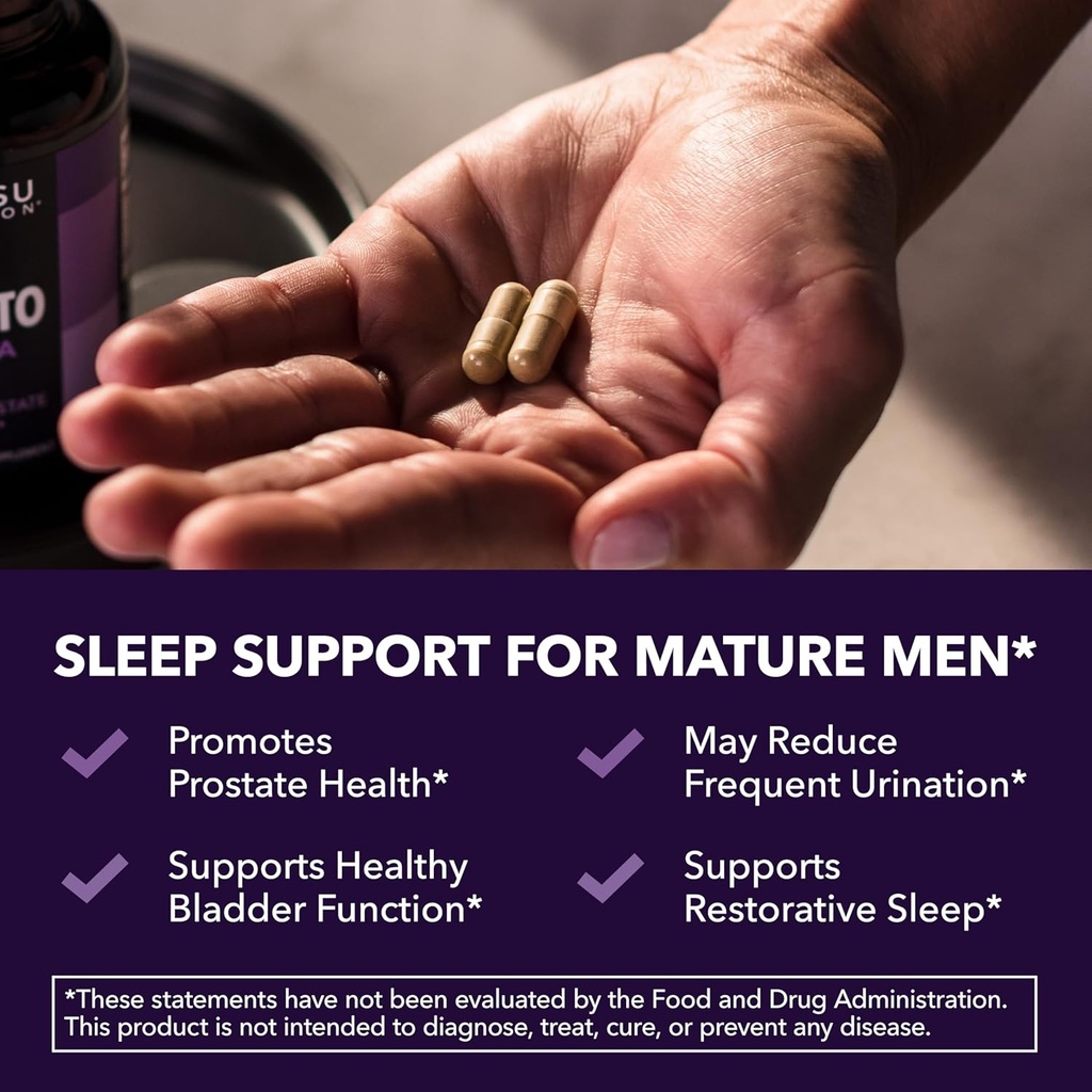 Saw Palmetto PM for Men with Melatonin 3mg - Night Time Prostate Health Supplement for Bladder and Sleep Support - Reduce Urinary Frequency - 200 Count - Vegan, Non-GMO Capsules - Over 6 Month Supply 4