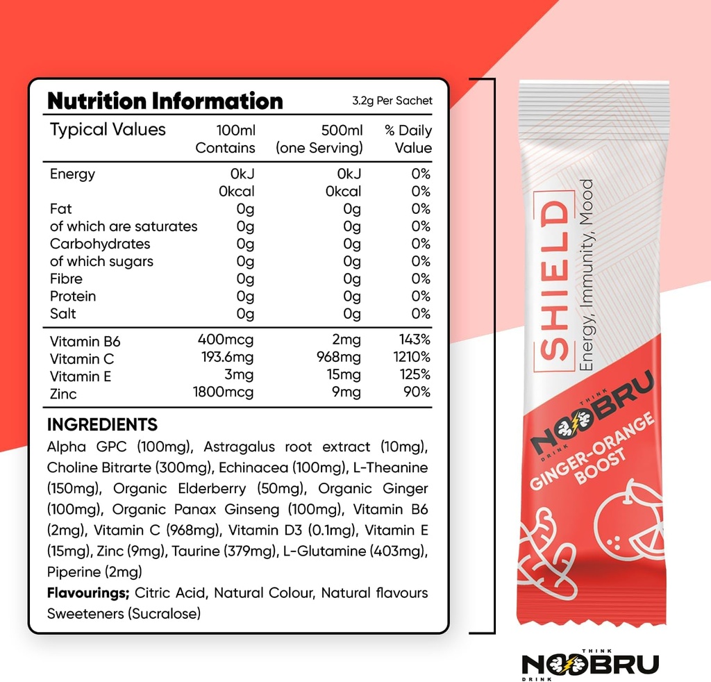 Noobru Shield with Vitamin C Powder and Ginger - Immune System Booster for Perfect Health Condition - Vitamins Blend for Your Body - Nootropic Food Supplements for Sharp Concentration and Quick Mind 3