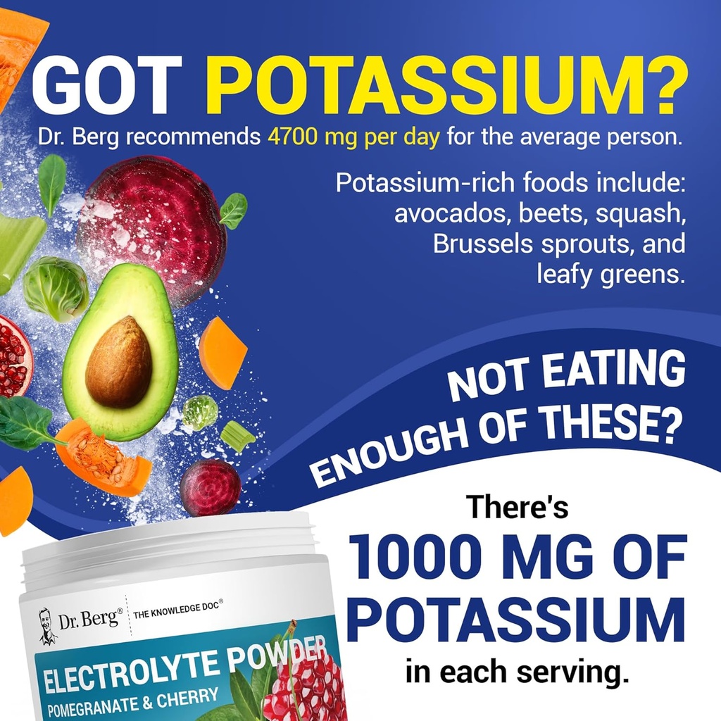 Dr. Berg Zero Sugar Hydration Keto Electrolyte Powder - Enhanced w/ 1000 mg of Potassium & Real Pink Himalayan Salt (NOT Table Salt) - Pomegranate and Cherry Hydration Drink Supplement - 50 Servings 5