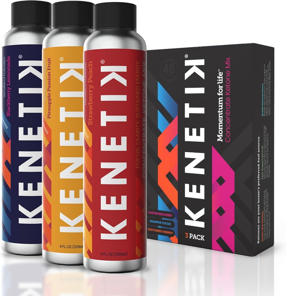 KENETIK Ketone Drink Mix, Exogenous Ketones Blend, Keto, Caffeine & Sugar Free, Vegan Supplement For Clean Energy & Mental Focus, Coffee Alternative with D-BHB - Variety, 3PK (12 Servings) 2