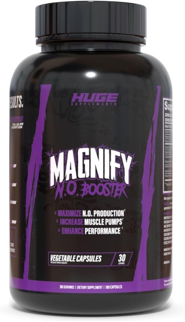 Huge Supplements Magnify Pump Pills & Nitric Oxide Booster, Enhance Muscle Pumps, Fullness & Vascularity, Science-Backed Ingredients - NO3-T Nitrates, Agmatine Sulfate, VasoDrive-AP (180 Capsules) 2
