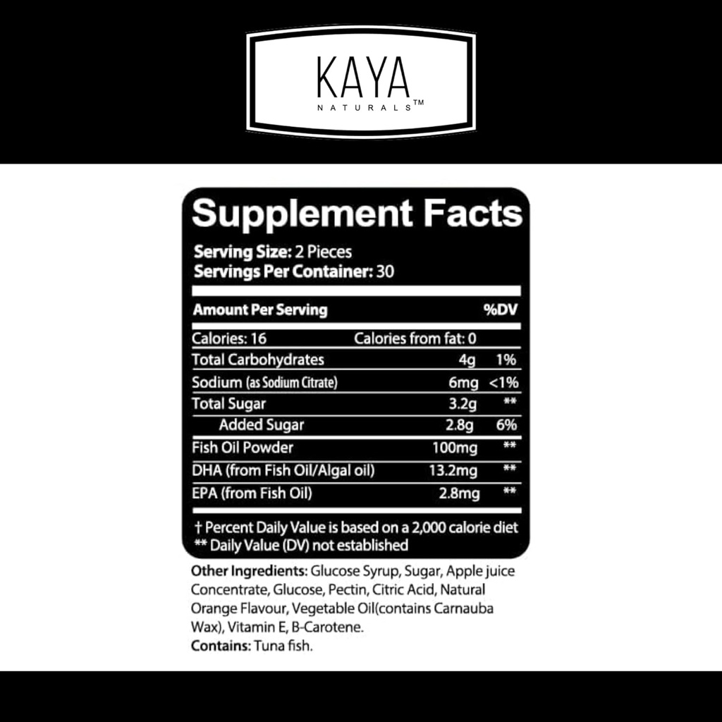 Kaya Naturals Omega 3 Fish Oil Gummies -Fish Oil Supplement with EPA & DHA Fatty Acids - Helps Support Brain, Eye, Heart Health & Immune Support - Non-GMO - 60 Count 3