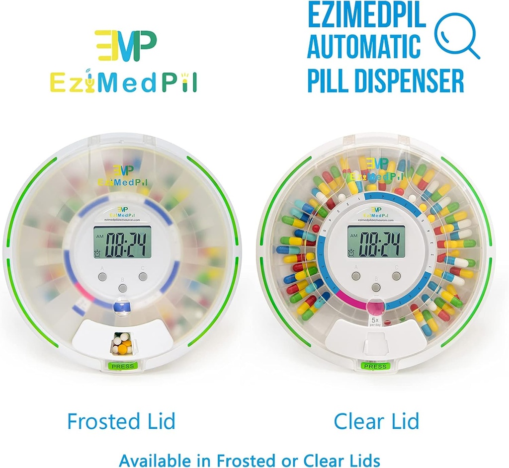 EziMedPil Automatic Pill Dispenser with Alarm, Sound & Light, up to 6 Alarms/Day, 6 Dosage Templates, Easy-Read Display, Frosted Lid & Locked 28-Day Medication Dispenser for Protecting Pills Privacy 3