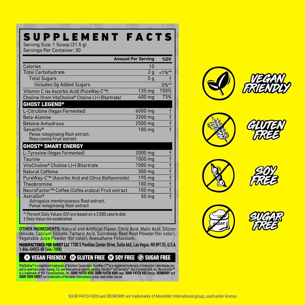 GHOST Legend Pre-Workout Powder, SPK Redberry - 30 Servings – Pre-Workout for Men & Women with Choline, L-Citrulline, & Beta Alanine for Energy & Focus 4