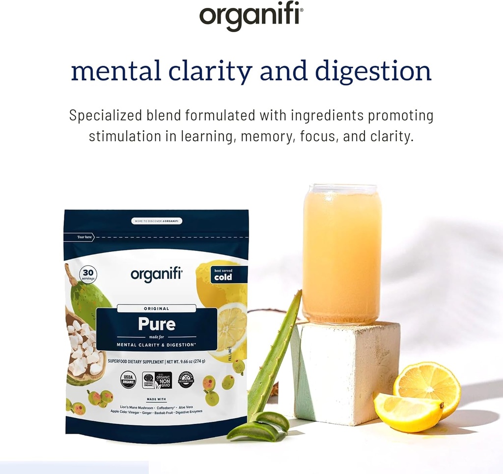 Organifi Pure - Promotes Stimulation in Learning, Memory, Focus, and Clarity - Brain Support with Superfoods - Gluten-Free and Non GMO - Best Served Cold, 30 Servings 4