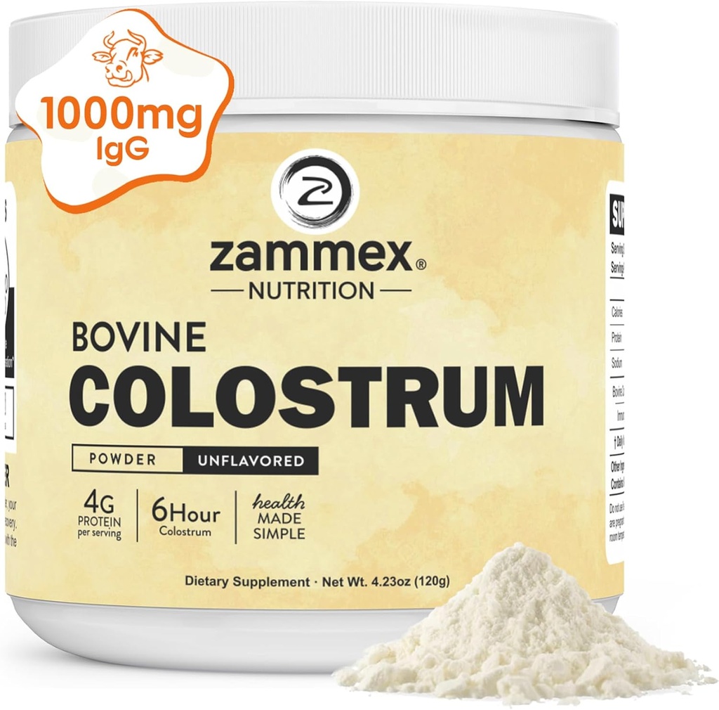 Zammex Bovine Colostrum Powder 4000MG for Immune Support, Gut Health, Hair Growth, Grass Fed Organic Colostrum Supplement for Humans Superfood Easy to Mix, 4g Protein, Unflavored, 30 Servings 2