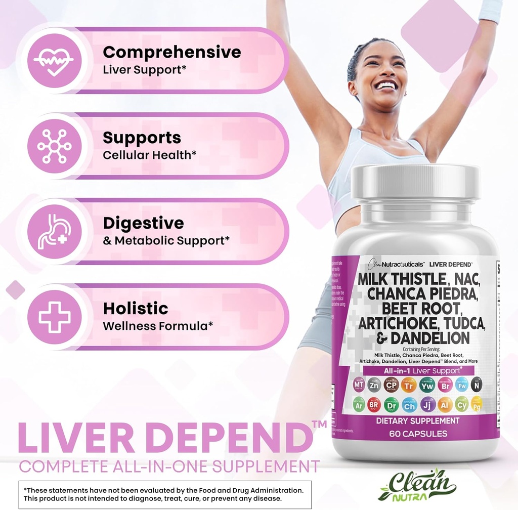Clean Nutraceuticals Milk Thistle NAC Chanca Piedra Beet Root Artichoke Dandelion Root - Liver Cleanse Supplement Plus TUDCA Choline & Ginger - 2Pack 6