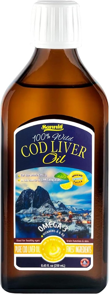 Sanniti 100% Natural Cod Liver Oil, 1081 mg Total Omega-3 Fatty Acids, Wild Caught Nordic, 250 mL (8.4 oz) (Lemon) 2