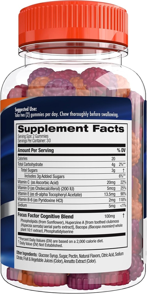 Focus Factor Nootropic Gummies - Memory Supplement for Brain, Phosphatidylserine, Bacopa, Huperzine A - 60 Count (3 Pack) 3