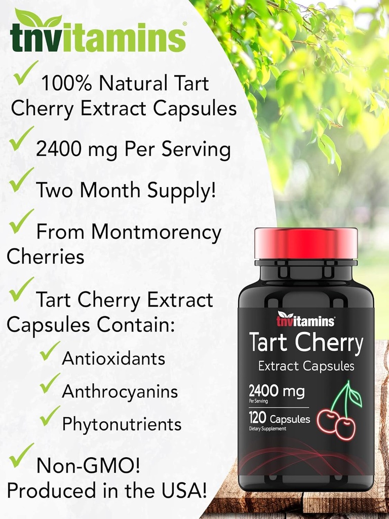 Tart Cherry Capsules (2400 MG - 120 Count) | from Montmorency Cherry Extract | Provides Antioxidants, Anthocyanins, & Phytonutrients | Tart Cherry for Sleep and More! | Non-GMO, Made in The USA! 5