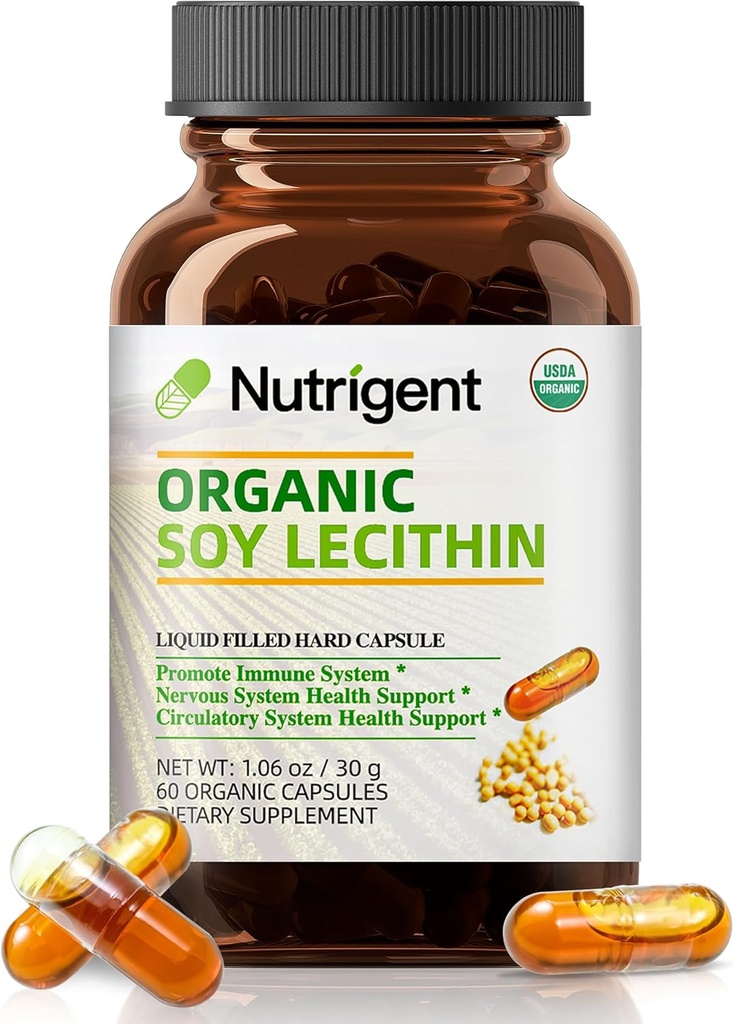 USDA Organic Soy Lecithin Supplement 800 mg, High Absorption Liquid Organic Capsules, Choline Lecithin Supplement for Brain & Liver Health Support, Non-GMO, Gluten Free, 60 Count 2