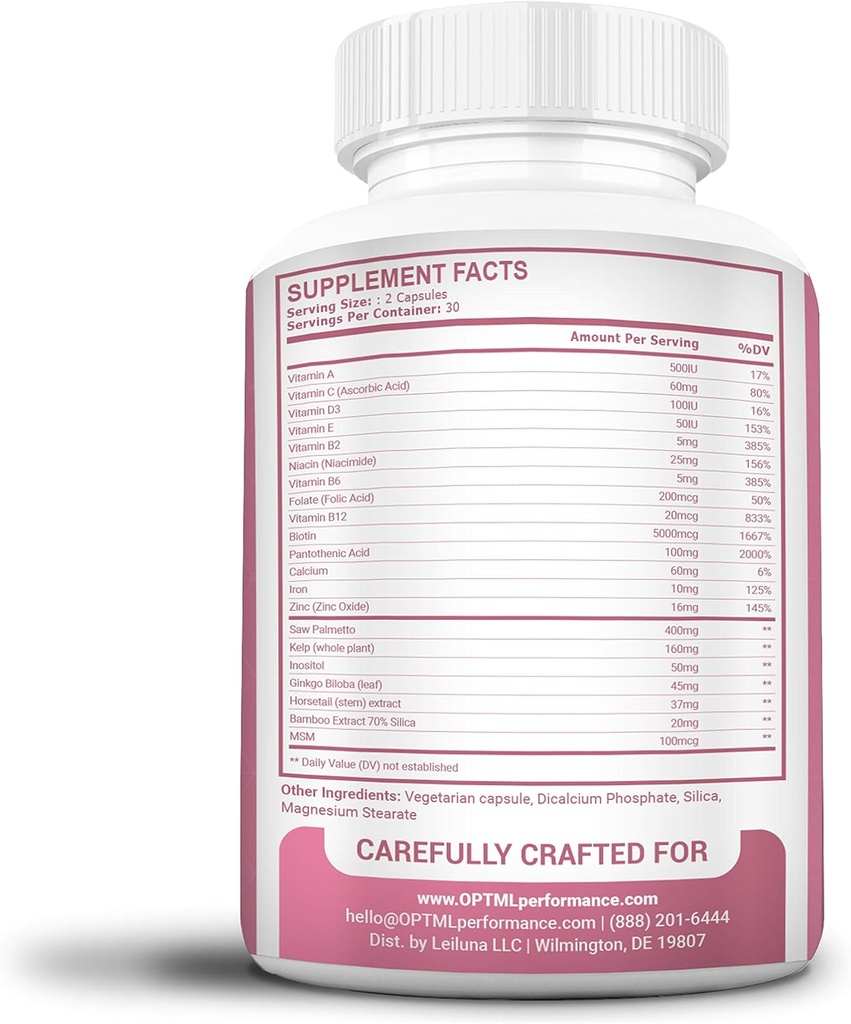 OPTML Hair and Nail Vitamins for Hair Growth and Thickness, Biotin-Infused Hair Pills, Hair Vitamins for Faster Hair Growth and Healthy Nails, for Women and Men, 60 Capsules 5