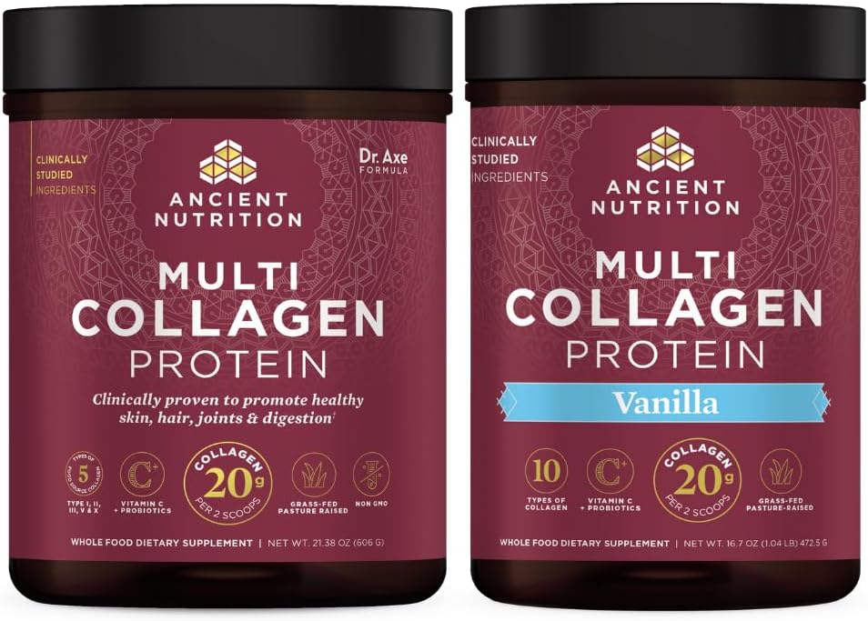 Ancient Nutrition Multi Collagen Protein Powder, Unflavored, 60 Servings + Multi Collagen Protein Powder, Vanilla, 45 Servings 2