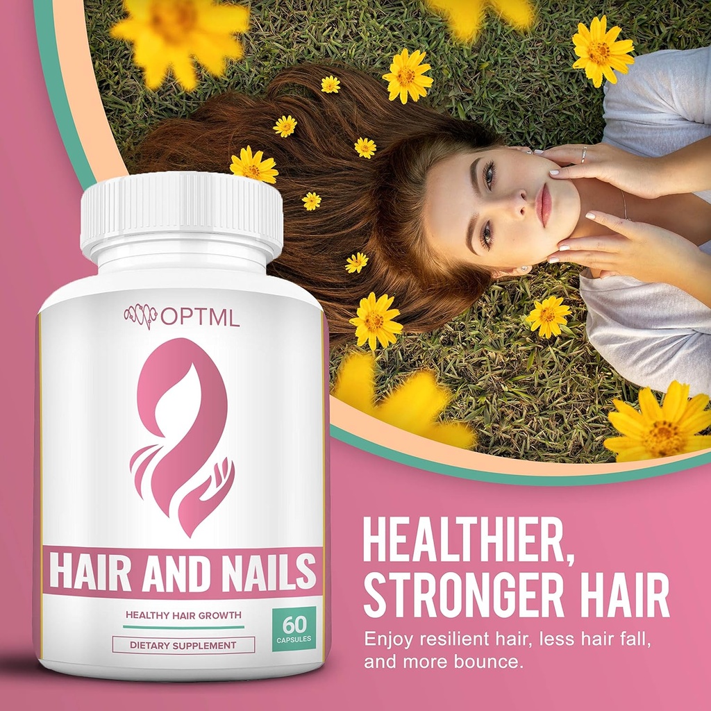OPTML Hair and Nail Vitamins for Hair Growth and Thickness, Biotin-Infused Hair Pills, Hair Vitamins for Faster Hair Growth and Healthy Nails, for Women and Men, 60 Capsules 6