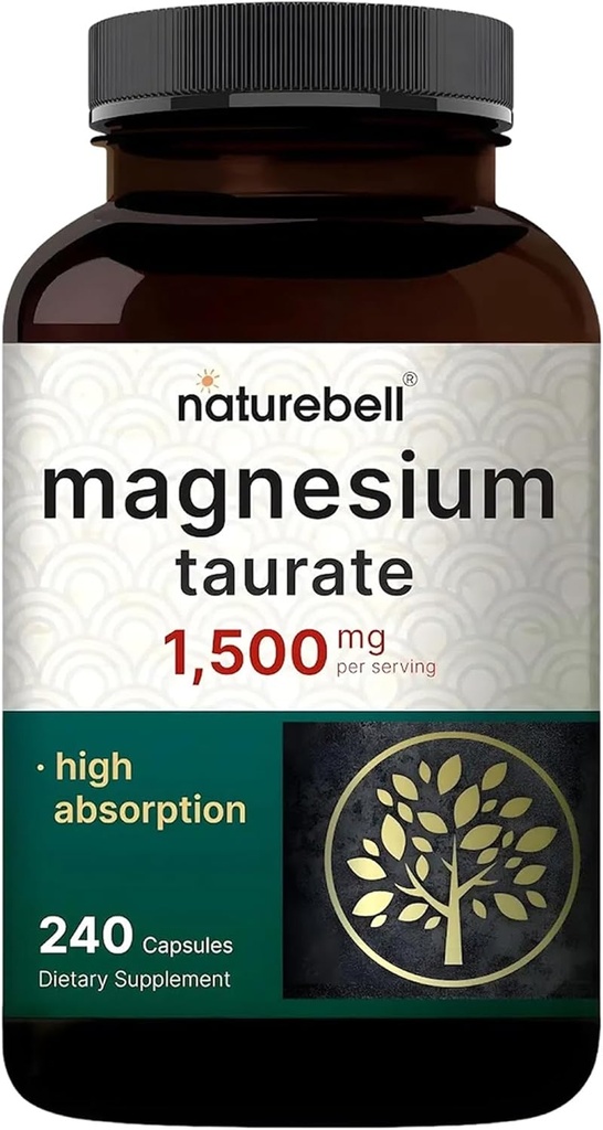 NatureBell Magnesium Taurate 1,500mg, 240 Capsules | Chelated for High Absorption | Non-GMO, Gluten-Free 2