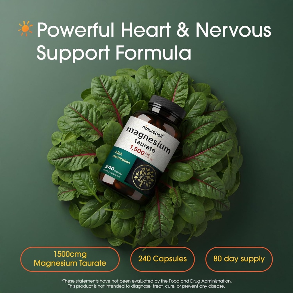 NatureBell Magnesium Taurate 1,500mg, 240 Capsules | Chelated for High Absorption | Non-GMO, Gluten-Free 3