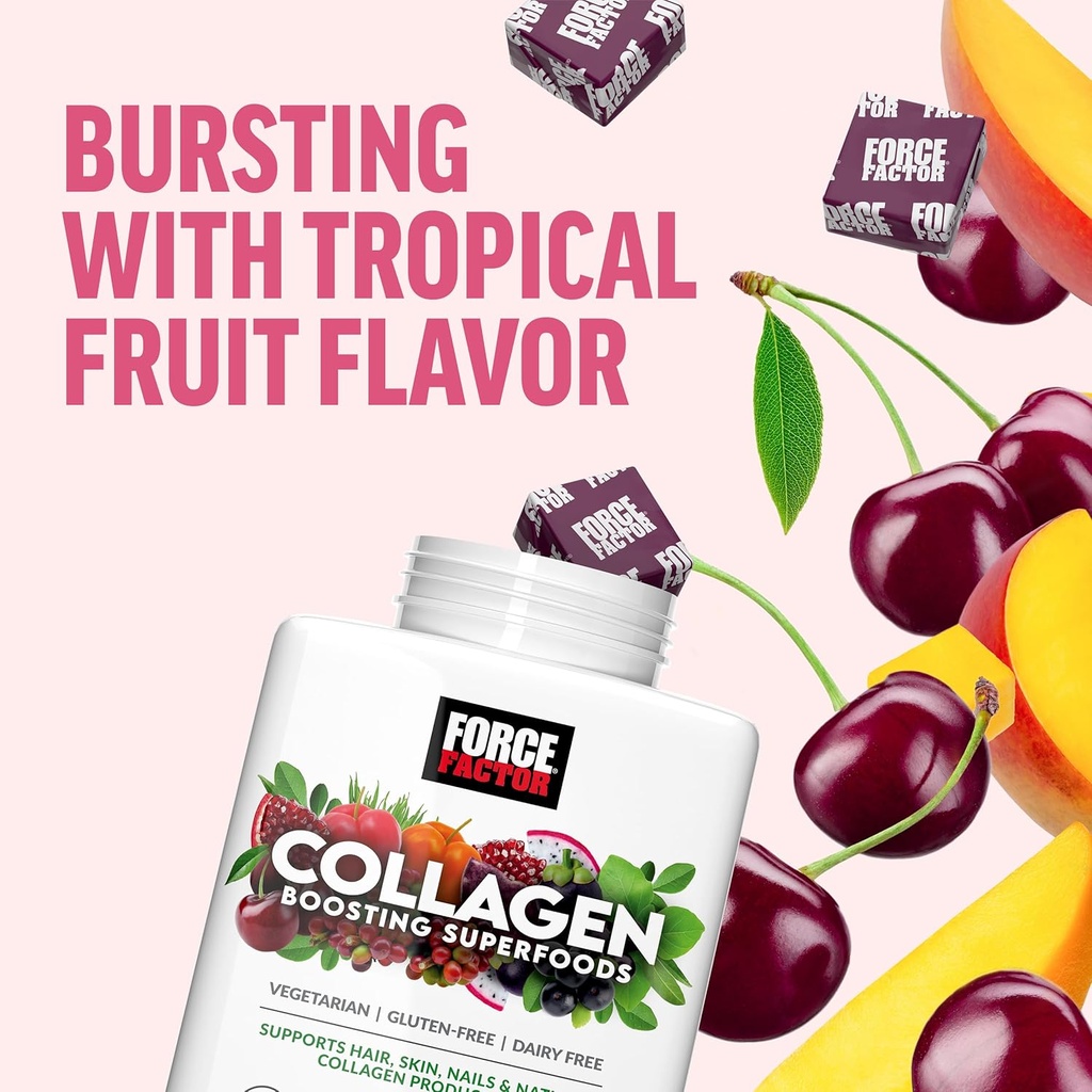 FORCE FACTOR Collagen Boosting Superfoods, Vegan Collagen Booster for Women, With Biotin, Hyaluronic Acid, and Vitamin C, For Hair, Skin, Nails, & Joint Support, Tropical Fruit, 120 Soft Chews, 2-Pack 5