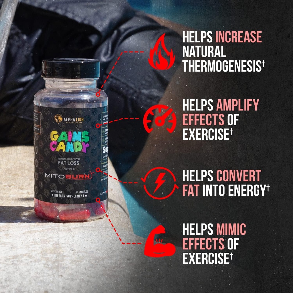 ALPHA LION Gains Candy, Supplement Pills That Support Weight Loss, Appetite Suppressant, Keto-Diet Friendly, Decrease Body Fat, Upgrade Energy & Workout Performance, 60 Capsules (MitoBurn®) 3