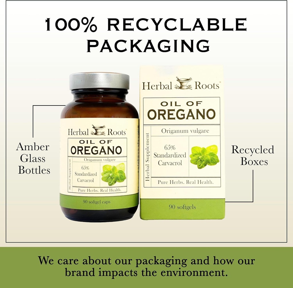 Herbal Roots Oil of Oregano - Made from Mediterranean Oregano Oil - 90 Easy to Swallow Softgel Capsules - Extra Strength 150mg 6