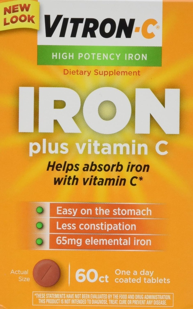 Vitron-c High Potency Iron Supplement Tablets 60 Ct (Pack of 2) 2