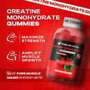 Creatine Monohydrate Gummies - 3g Serving, Sugar Free, 90 Count, Non-GMO, Designed for Men & Women, Gluten Free, Non Bloating - Vegan, Halal, Kosher. (90 Units, Strawberry) 3