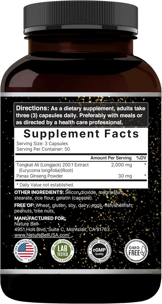 Tongkat Ali 200:1 (Longjack) Extract for Men, 2000mg Per Serving, 150 Capsules, Indonesia Origin, Eurycoma Longifolia | with Panax Ginseng for Energy, Stamina, & Male Health Support 3