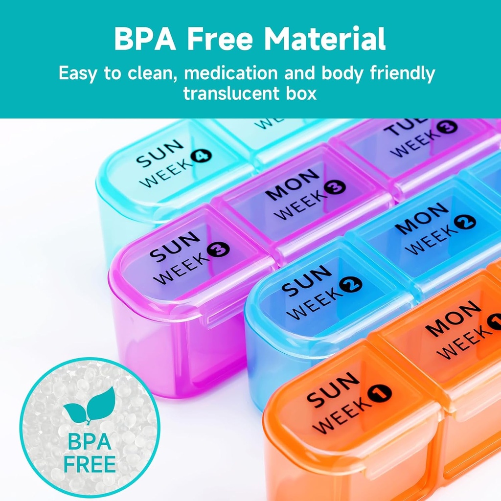 28 Day Monthly Pill Organizer - Weekly Pill Box 1 Time a Day, 4 Weeks Large Pill Case for Traveling, Big Compartment Personal Pill Organizers for Vitamins, Fish Oils, Supplements and Medicine 6