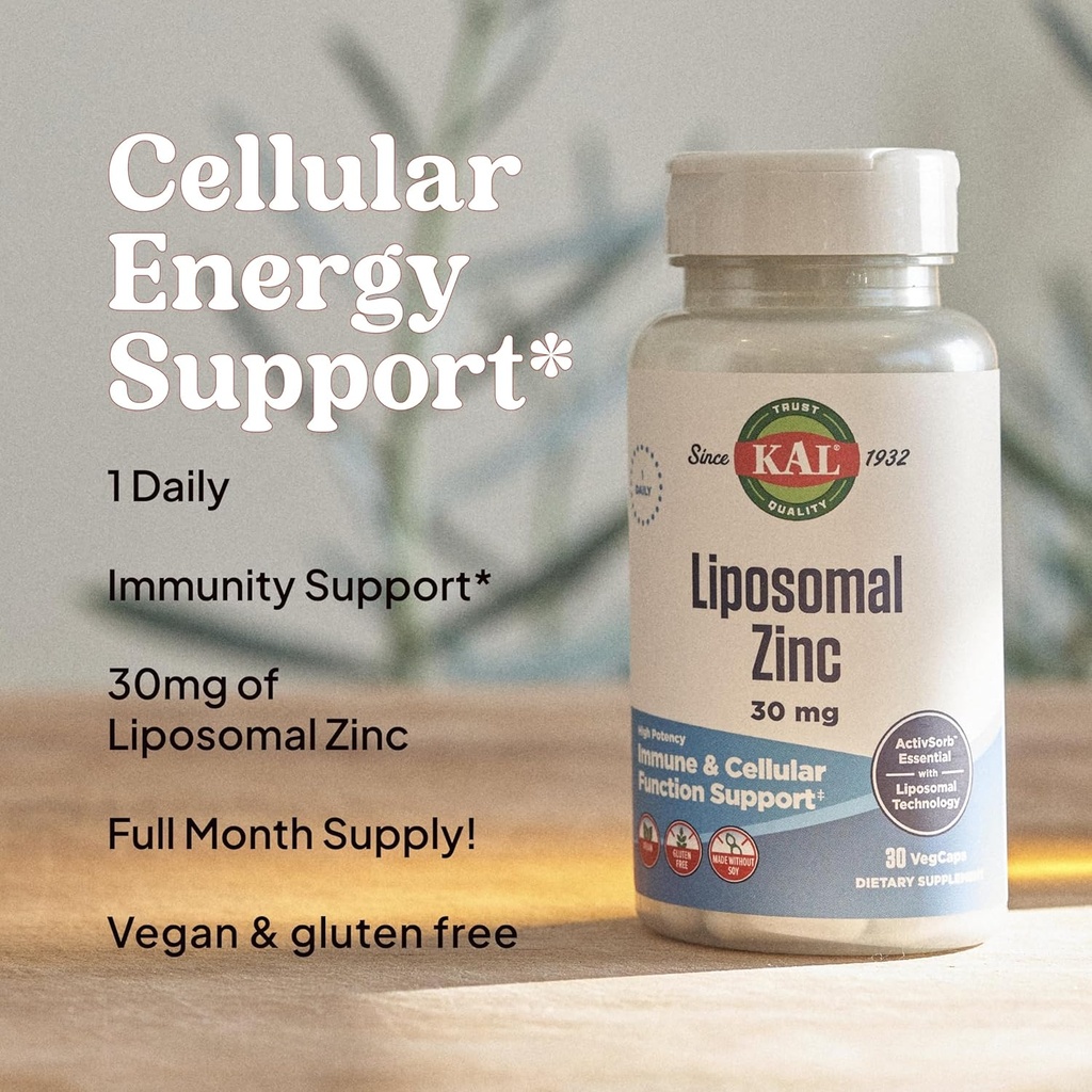 KAL Liposomal Zinc 30mg, Cellular Function and Immune Support Supplement, Enhanced Absorption Zinc Supplements, Vegan, Gluten Free, Soy Free, 30 Servings, 30 VegCaps 5