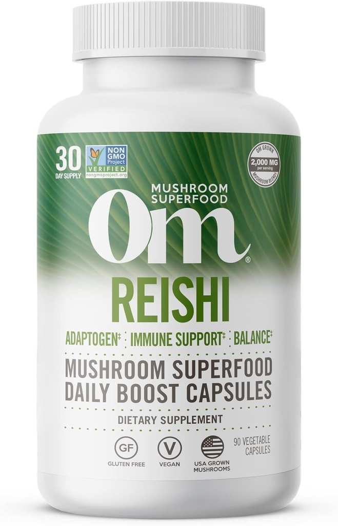 OM MUSHROOM SUPERFOOD Reishi Mushroom Capsules Superfood Supplement, 90 Count, 30 Days, Organic Adaptogen for Stress Relief and Immune Health 2