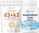 Micro Ingredients Vitamin D3 5,000iu + K2 100mcg Softgels & Magnesium Oxide 400mg Bundle Pack | Essential Sunshine Vitamins | Elemental Form for Max Concentration 2