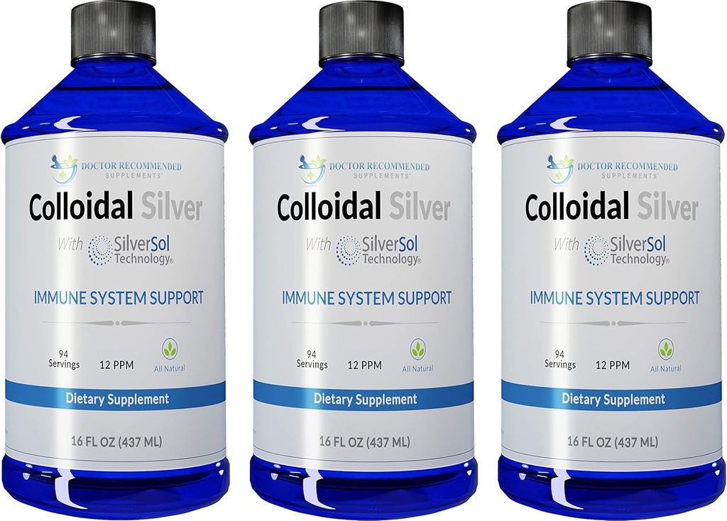 Colloidal Silver Liquid - 12 PPM Premium Silver Solution, 60 MCG Per Serving, All Natural, Vegan Immune System Support, Ionic Silver Water Daily Mineral Supplement (3-16 Fl oz Bottles) 2