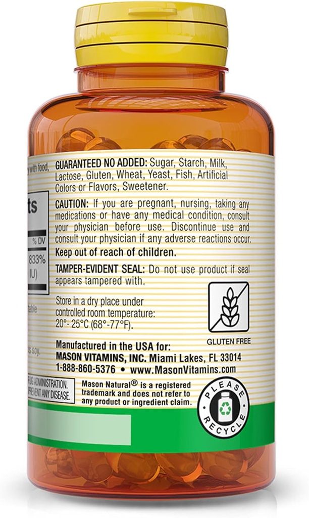 MASON NATURAL Vitamin A Beta Carotene 25,000 IU - Supports Healthy Vision, Cell Function & Immune Function, 100 Softgels 4