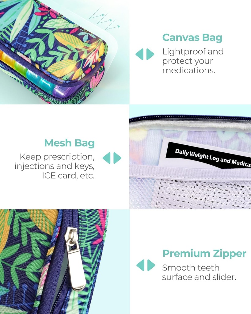 Weekly Pill Organizer 7 Day 2 Times a Day with Maple-Leaf Printed Bag, AMOOS AM PM Pill Holder with Lightproof Canvas Bag, BPA-Free Large Pill Box Case for Vitamin, Supplement, Medication, Fish Oil 6