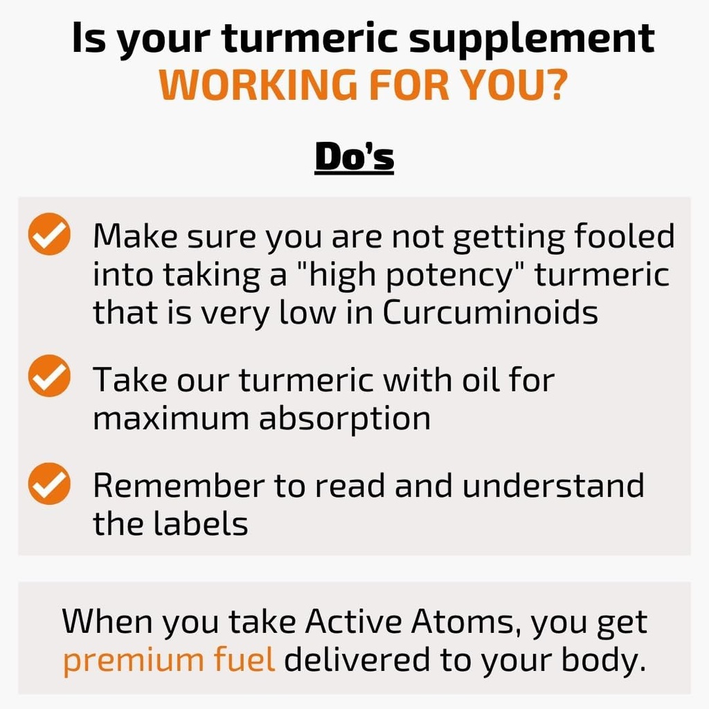 Active Atoms Turmeric Extract, Extra Strength with BioPerine® Black Pepper 750 mg Turmeric Extract per One 00" Capsule, Standardized 95% Curcuminoids, Non-GMO, 60 Veggie Capsules 60 Day Supply 5