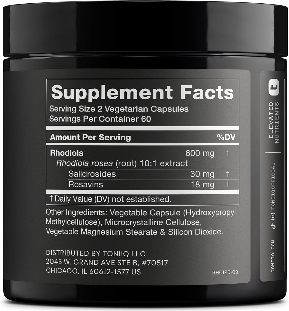 Toniiq Triple-Strength 600mg Rhodiola Rosea - 120 Capsules - 5% Salidroside Concentrated Extract - Highly Purified and Bioavailable 3