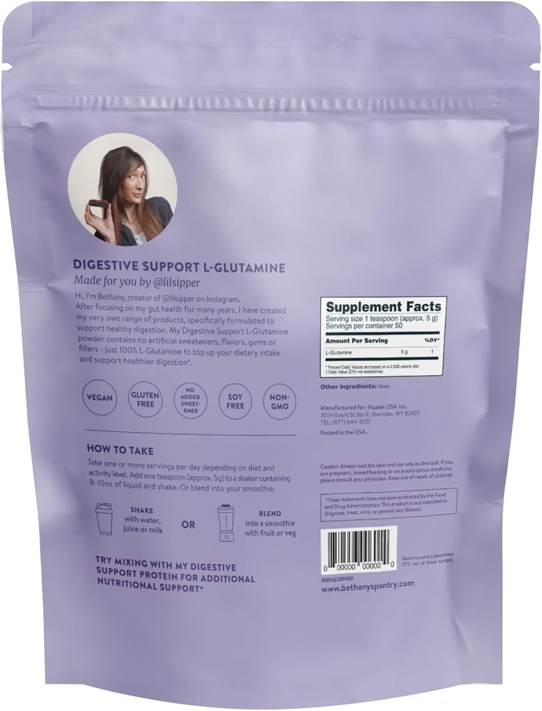 Nuzest Bethany’s Pantry – Digestive Support L-Glutamine Powder – Amino Acid Dietary Supplement - Gut and Immune Health 8.8 oz (50 Servings) 3