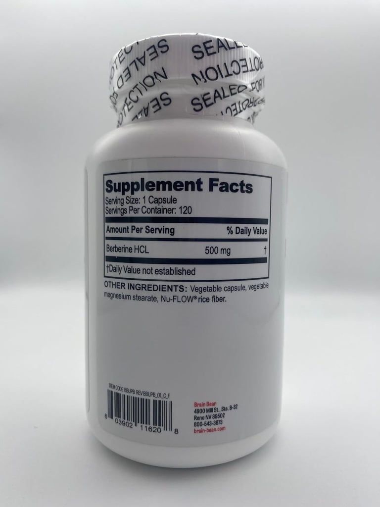 Brain Bean Ultra - Pure Berberine HCL Supplement 500mg for Brain Health - Non-GMO, Gluten-Free 120 Vegan Capsules of Berberine Supplement (Made in USA) 3