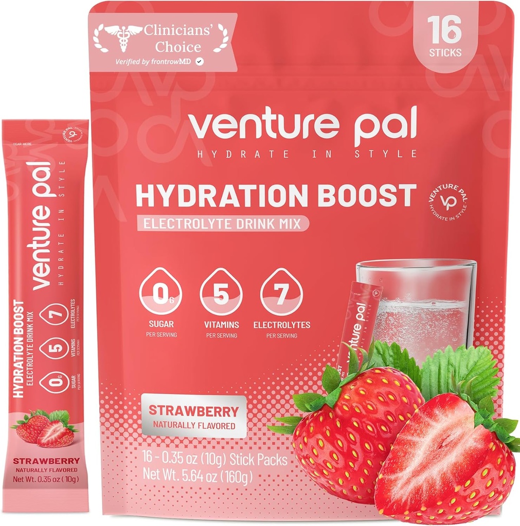Venture Pal Sugar Free Electrolyte Powder Packets - Liquid Daily IV Drink Mix for Rapid Hydration & Party Recovery | 5 Vitamins & 7 Electrolytes| Keto Friendly | Non-GMO | Certified Vegan | 16 Sticks 2