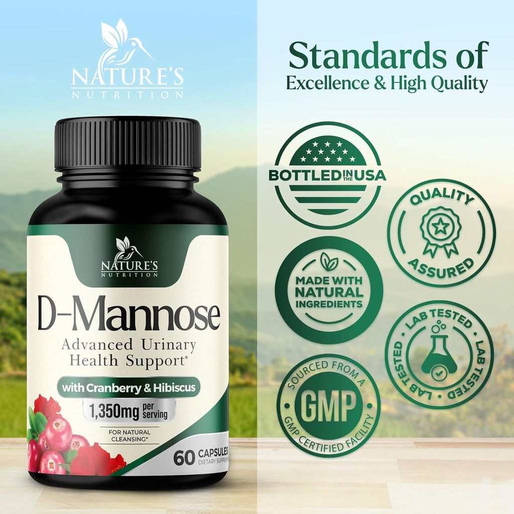 D-Mannose Supplement 1,350 mg with Cranberry & Hibiscus - Effective Fast-Acting, Flush The Impurities for Natural Bladder, Urinary Tract Health Support, for Women and Men, Non-GMO, Vegan, 60 Capsules 5
