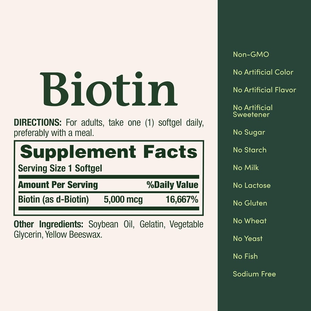 Nature's Bounty Biotin, Supports Metabolism for Cellular Energy and Healthy Hair, Skin, and Nails, 5000 mcg, 72 Softgels 6