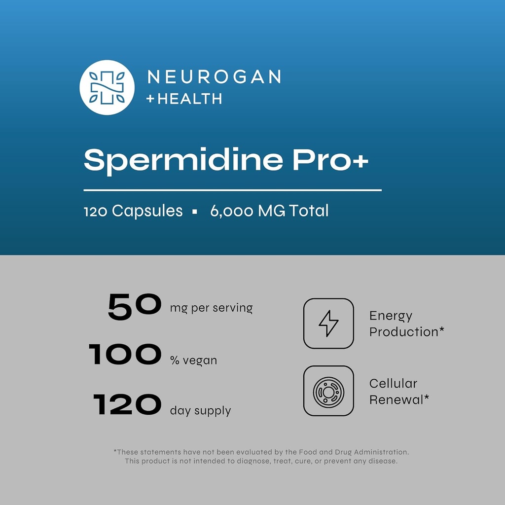 Neurogan Spermidine PRO Supplement Capsules - 50mg Per Serving, 60-Day Supply - Enhanced Absorption for Cellular Function, Healthy Aging - Wheat Germ Extract, Spermidine Supplements for Men & Women 4