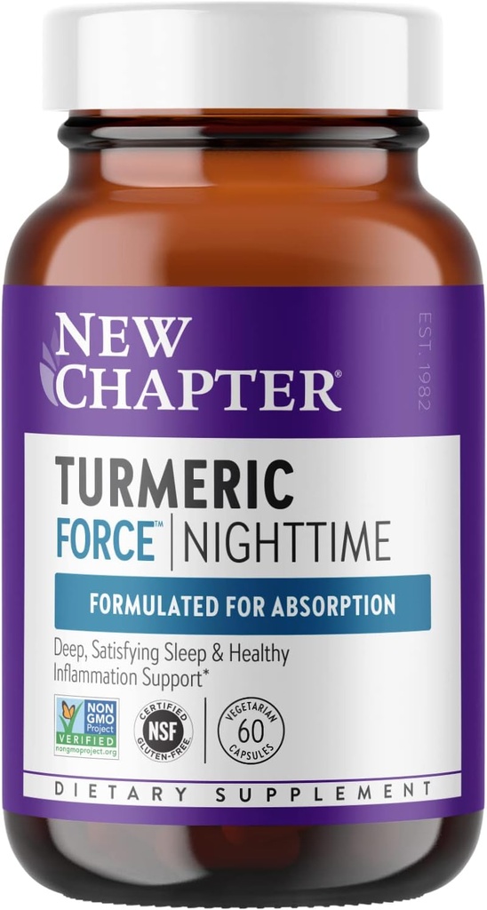 New Chapter Turmeric Supplement + Sleep Aid - Turmeric Force Nighttime for Sleep Support with Valerian Root + Ginger + NO Black Pepper Needed + Non-GMO Ingredients - 60 Vegetarian Capsule 2