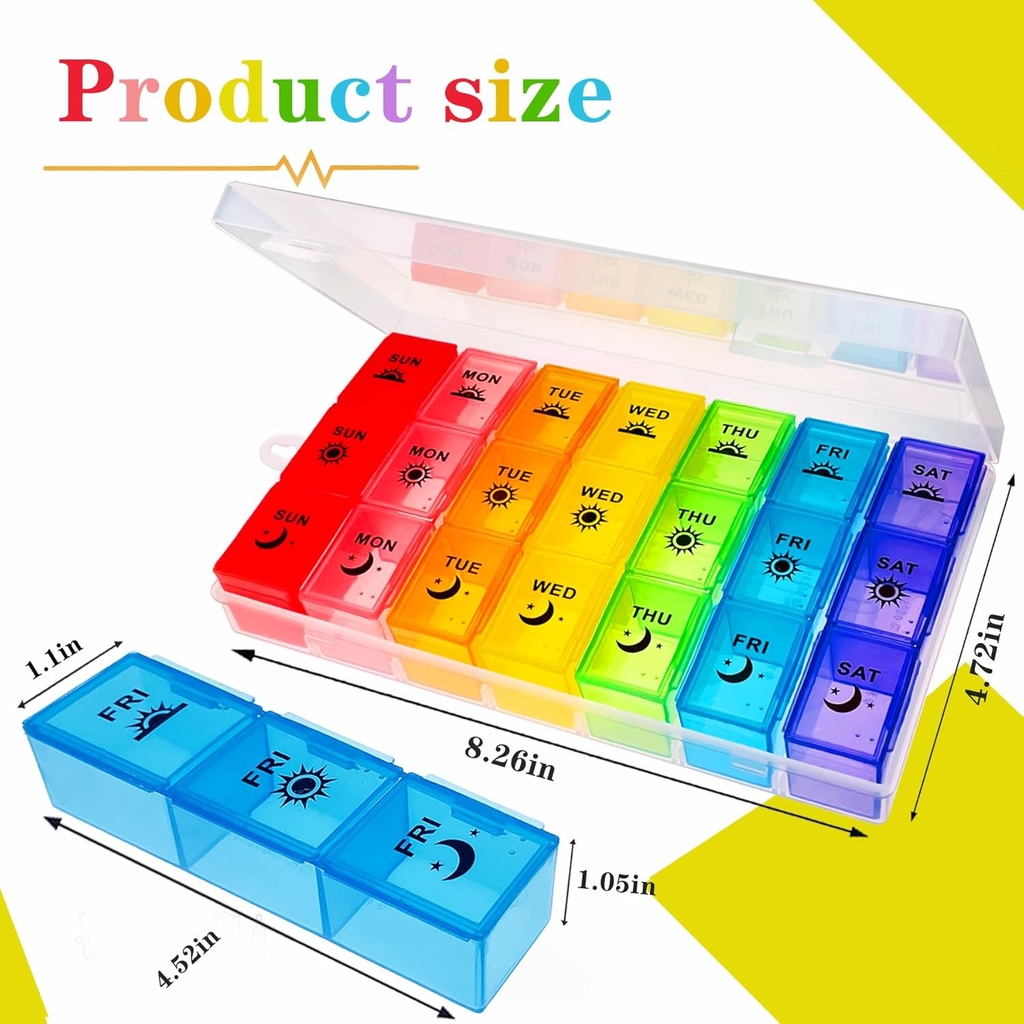 Weekly Pill Organizer 3 Times a Day, Large Pill Box 7 Day, Medicine Organizer Box, Pill Case Container, Daily Pill Organizer for Vitamins/Fish Oils. 4